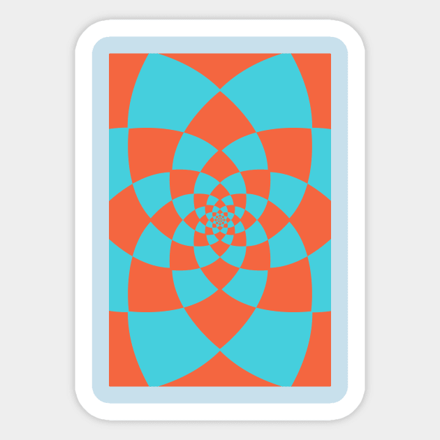 Lotus Flower Patchwork Pattern Coral Blue Sticker by oknoki